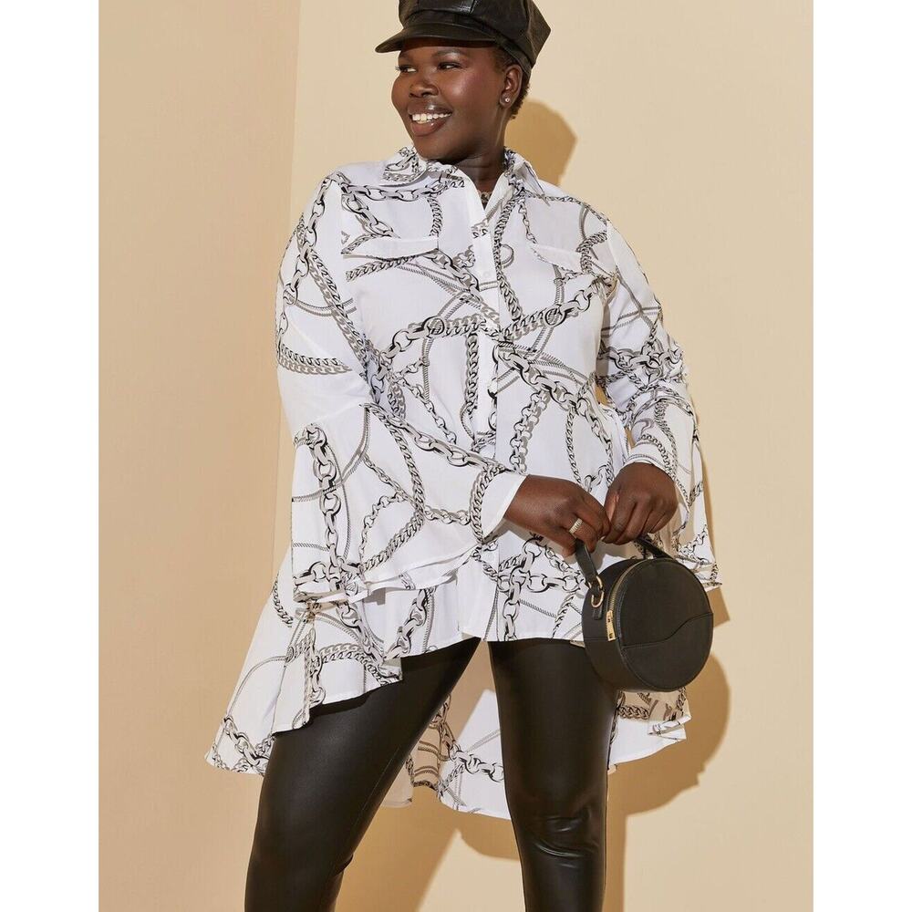 Ashley Stewart Chain Print Hi Low Shirt Plus Size 26/28 NWT